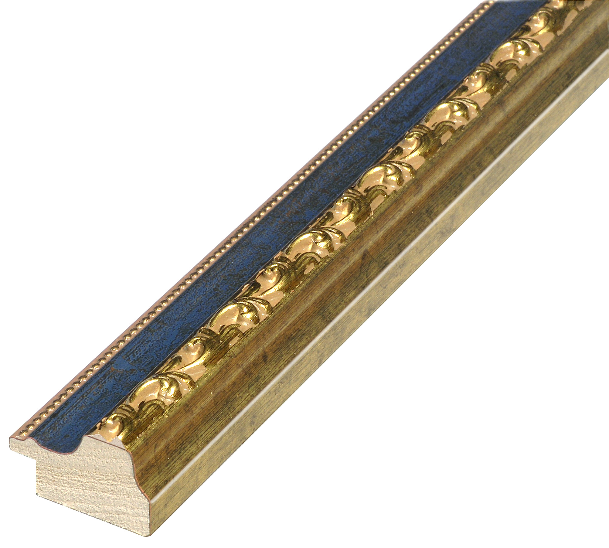 Bilderleiste keilgezinkte Pinie Breite 32 mm 22hoch Blau Goldverzierun